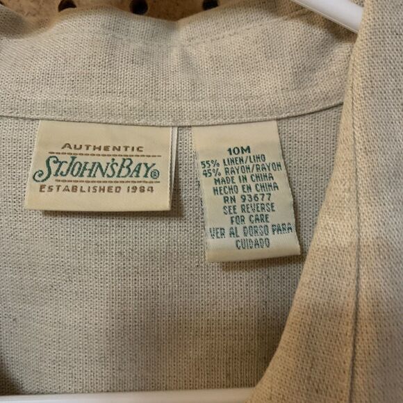 St John's Bay Vintage Utility Shirt Dress 10M Linen Khaki Short Sleeve Collar - Picture 5 of 9